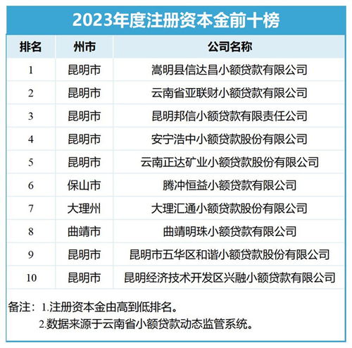 云南省小额贷款公司2023年度业务指标排名光荣榜发布